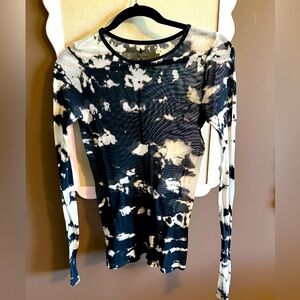 Enza Costa Black and White Tie-Dye Long Sleeve Tee